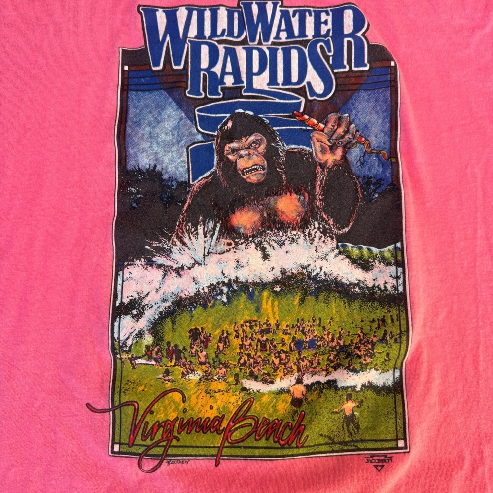 Vintage 80s Signal Wild Water Rapids Virginia Beach Pink Gorilla T-Shirt Mens XL - Picture 3 of 7